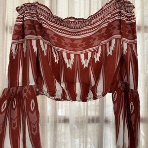 Bohemian Off-Shoulder Top in Red and White